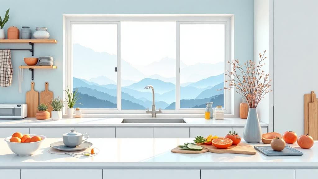 Eldhús með matargerð í forgrunni